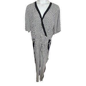 Eloquii Women's Plus 3X Black & White‎ V-Neck Jumpsuit With Belt NEW NWT